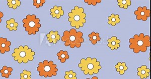 Trendy floral seamless infinite repeat loop pattern. Set of vintage 70s style flower blue background. animated Colorful pastel color groovy motion graphics y2k nature backgrounds