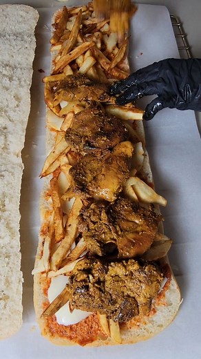 19K views · 622 reactions | A Family Size Sandwich Chicken Sandwich: Ingredients: Harissa(chilli sauce) Mozzarella Cheese French Fries Grilled Chicken Caramelized onions . . #fyp #foodie #cooking #love #food #viral #instafood #tasty #usa #asmr #instagood #chicken #sandwich | Rabeb-Cuisine | Facebook