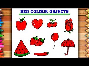 How to draw and colour Red Colour Objects | Red Colour Objects Drawing | Red Fruits Drawing |