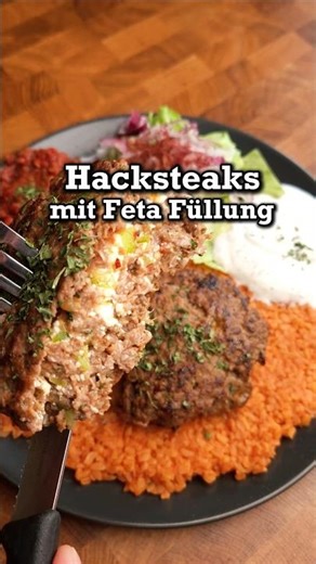 Gefüllte Hacksteaks mit Feta – saftig, würzig, schnell gemacht.🍽 #kochen #rezept #grillidee #lecker