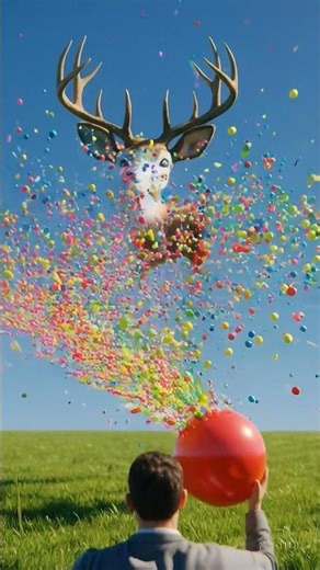 When the Colorful Balls Explode… A Real Deer Appears! 🦌🎈✨#shortsvideo