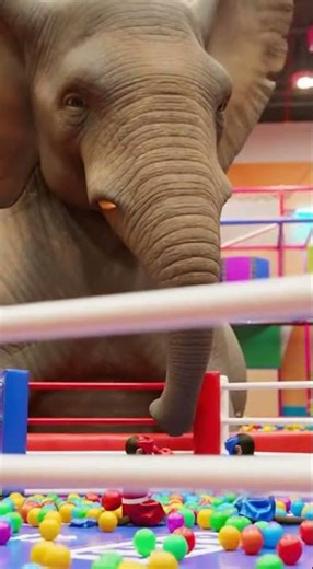 Look at this elephant jumps into a ball pit. #elephant #fun #balls #box #monkey #shorts
