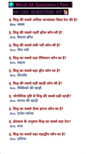 World GK Questions | GK in Hindi | जरूर देखें