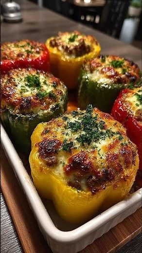Cheesy Baked Stuffed Bell Peppers.#stuffedpeppers #bakedpeppers #cheesycomfort #comfortfood