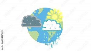 Motion video of weather symbols and the planet