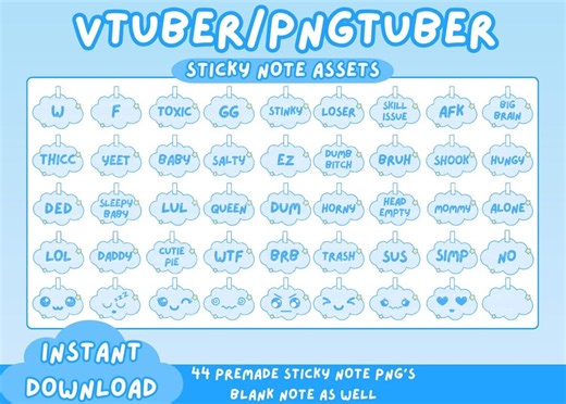 Pastel Blue Cloud Sticky Notes - Vtuber/pngtuber Streaming Assets (PNG Digital Download) - Etsy