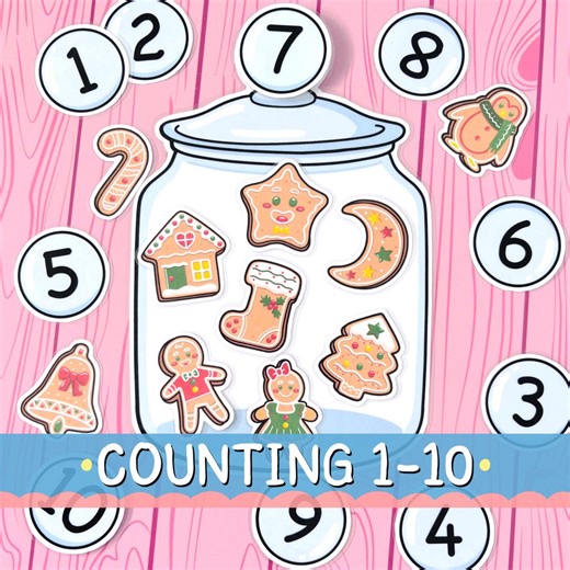 Counting 1-10 Gingerbread Jar Activity | Christmas Math Printable for Kids | Number Matching Game | Preschool Holiday Learning - Etsy