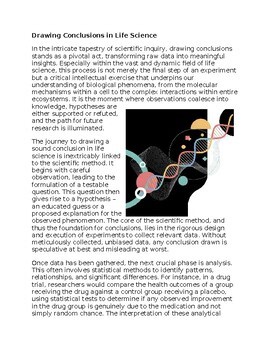 Drawing Conclusions Life Science Worksheet for Sub-Plan or Classwork & Homework