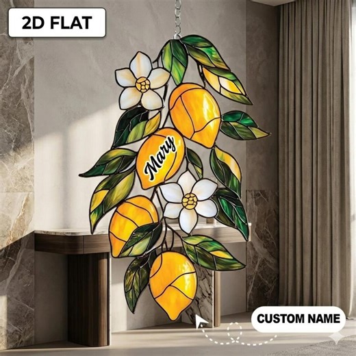 Citrus Lemon Acrylic Window Hanging Faux Stained Glass Suncatcher Kitchen Decor Fruit Art Gift - Etsy