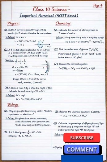 Physics & Chemistry Basic Numerical Formulas & Rules For Grade 10