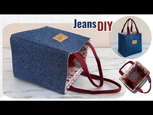 How to sew denim mini tote bag out of old jeans, Mini denim handbag tutorial, Jeans bag diy.