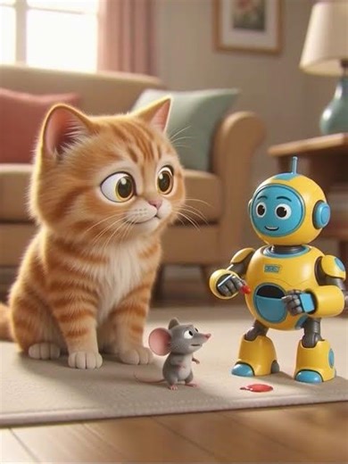 Tiny Robot play with cat Timo#funny #shorts