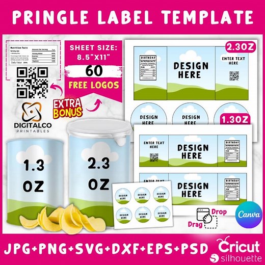 Pringles Labels Template , Pringles 1.3 Oz Labels, Pringles 2.3 Oz Template, Chip Can Label Template, Party Favors, Pringles Labels, Canva - Etsy