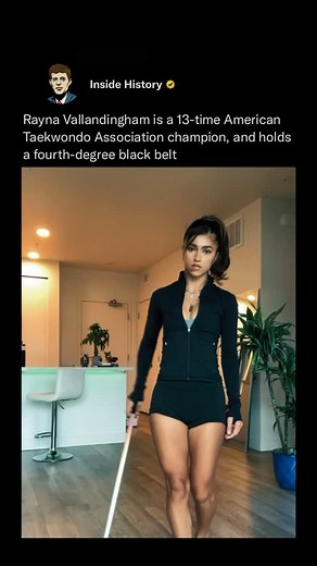 Inside History on Instagram: "The speed is INSANE 🤯🥋 Rayna Vallandingham, a 13-time taekwondo world champion and fourth-degree black belt, demonstrates her martial arts mastery as she skillfully maneuvers a wooden staff. With flawless precision, she spins the staff at impressive speed, showcasing her exceptional control and technique while maintaining a perfect upright posture. Vallandingham is a strong advocate for participation in martial arts, regularly posting videos that showcase the powe