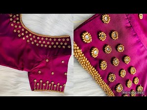 Very easy & attractive bead work bridal blouse design on stitched blouse wit normal stitching needle