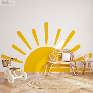 Sun Wall Decal - Large Half Sun Nursery Decor | Removable Kids Room Art | Sunburst Stickers for Playroom Decor - Etsy