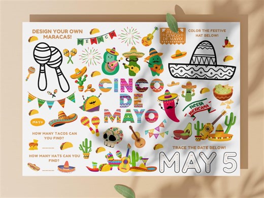Cinco De Mayo Worksheets for Preschool Spanish Class Activity Kids Fiesta Coloring Placemat Mexican Culture Printables MRR Digital Download - Etsy