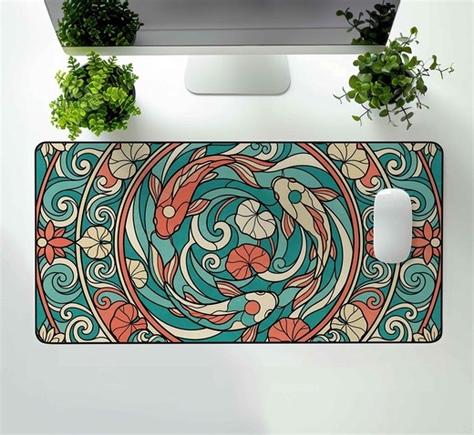 Koi Fish Deskmat, Stained Glass Desk Mat, Large XL XXL Mousepad - Etsy
