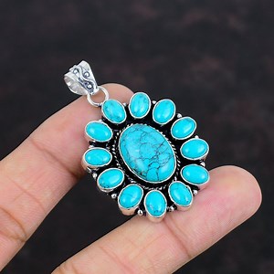 Turquoise Gemstone Pendant: Handmade 925 Sterling Silver Jewelry - Etsy