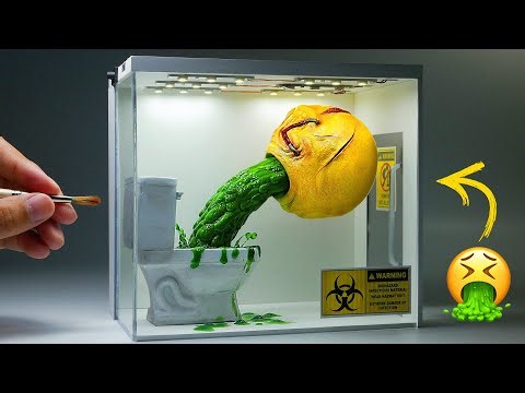 Diorama of realistic Vomit EMOJI in the Toilet