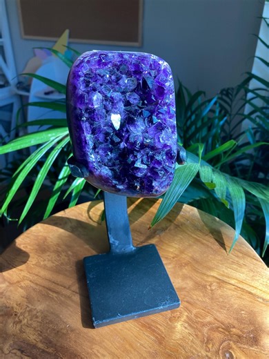 Polished Amethyst Crystal Cluster on Metal Stand From Uruguay - Etsy