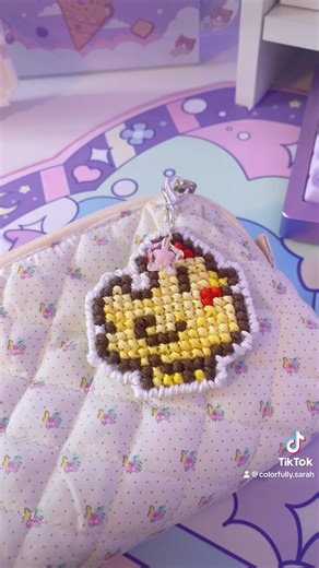 🌸Sarah🌸 (@colorfully.sarah) - ੈ✩‧₊ʚ♡ɞੈ✩‧₊ I've been wanting to try this for so long. Next time I'd definitely get smaller plastic aida because this used up so much floss 😭 I think it still turned out cute 🥲💕 #crossstitch #keychain #diykeychain #bagcharms #keychaintutorial