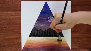 Triangle Landscape Acrylic Painting on Mini Canvas Step by Step #2｜Satisfying Demo