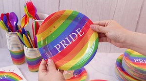 350 Pcs Disposable Gay Pride Month Party Tableware for 50 Guests Rainbow Paper Plates Love Napkins Cups Knives Forks Spoons for Gay Pride Party Lgbt Parade Festival Events Club Dance