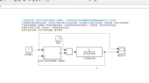 三阶控制系统、四阶扩张状态观测器（LESO），高阶线性自抗扰LADRC控制器Simulink仿真（已封装）
