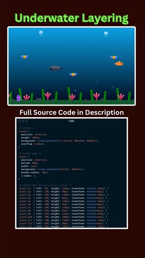 Pure CSS Aquarium Animation 🌊🐠 | HTML CSS Creative UI #shorts