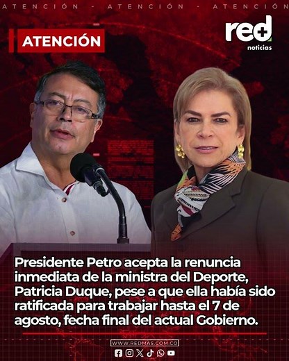 Presidente Petro acepta la renuncia inmediata de la ministra del Deporte, Patricia Duque