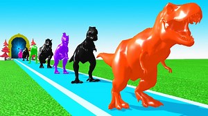 انیمیشن کارتون دایناسورها - عبور دایناسور تی رکس گیاهخوار و گوشتخوار از فواره آب