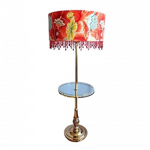 Vintage Floral Floor Lamp With Table: Handmade Beaded Fringe Shade, Maximalist Decor - Etsy
