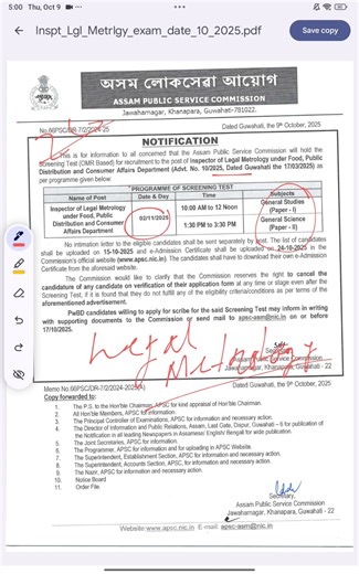 APSC Inspector of legal Metrology Exam Date |