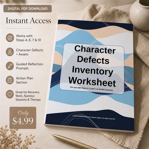 12 Step Recovery Character Defects Inventory Worksheet PDF | AA NA Steps 4, 6, 7, 10 - Etsy