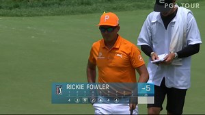 Rickie Fowler spins wedge beneath flag and birdies at the Memorial