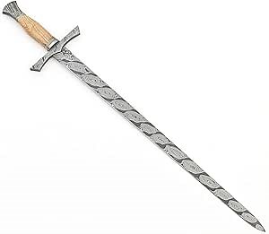 Handmade Damascus Sword Real Short Medieval Vking Sword with Leather Sheath by HAWK KNIVES