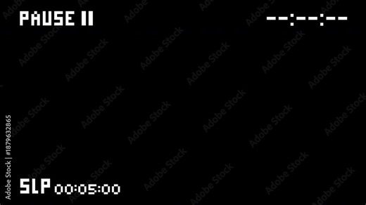 Pausing vhs with time code on black screen. Suitable for vintage media or nostalgiathemed projects. Advertising, concept art, retro design.