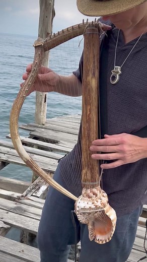 2.4K views · 145 reactions | Triton Lyre monochord. Top Octave drone strings. Hollow agave neck, wild antler shed frame, triton shell body. | RootFlute | Facebook