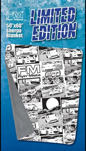 EDIT: As of 12/16, we're sold out! https://flyinmiata.com/products/fm-snuggle-blanket If you want to convince your passenger that it’s okay to put the top down in cold weather, the best way is to make sure they stay warm. This double-sided blanket will help you make your case - it’s got a fleece sherpa back with a microfiber top for maximum snuggle. And even if you’re not driving, it can be used at hockey games, picnics or just on the couch with Netflix streaming. The top is printed with origina