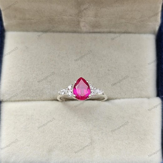 Pear Cut Ruby Ring, 925 Solid Sterling Silver Promise Ring, Gift for Her - Etsy