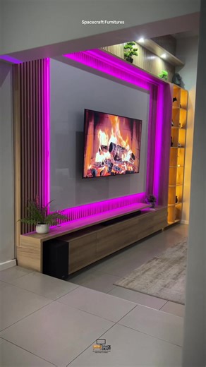 When the client pays really well, and its all said and done. ✅ 🫆🪴🌴. Modern meets warmth 🔥 Sleek slat panel walls and soft lights vibe turns any living room into luxury. Interior goals? Achieved. ✨ #spacecraftfurnitures #highschool #fyp #nickiminajchallenge #nickiminaj #viral #trending #tiktoktrend #interiordesign #tvfeaturewall #homedecor #modernlivingroom #minimalistdesign #luxurylifestyle