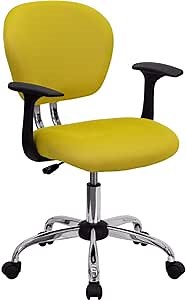 Offex Mid Back Yellow Mesh Task Chair with Arms and Chrome Base