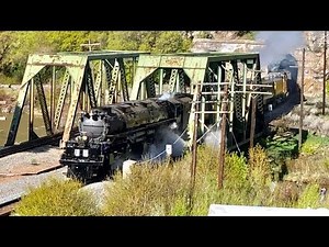 Big Boy 4014 Exits Tunnel, Blowing Whistle & Crossing Trestle! Live Action!