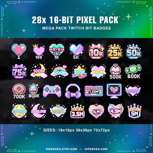 16-bit Pixel Twitch Bit Badges: Retro Gaming Streamer Pack (digital Download) - Etsy