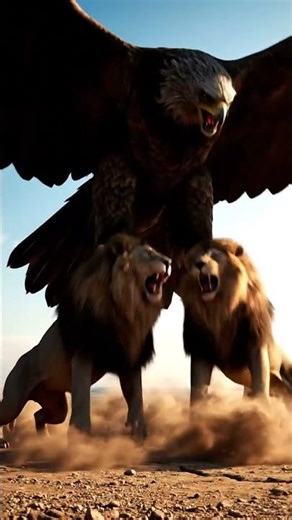 one bigg eagle vs two lions