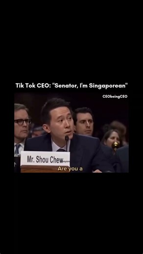 Tik Tok CEO Shou Zi Chew is Singaporean. During a U.S. Senate Judiciary Committee hearing, when Senator Tom Cotton repeatedly pressed him about any connections to the Chinese Communist Party, Chew firmly responded, "Senator, I'm Singaporean," clarifying his nationality to dispel affiliations with China despite Tik Tok's Chinese ownership. Chew was born and raised in Singapore, has served in the Singapore Armed Forces, and holds degrees from University College London and Harvard Business School. 