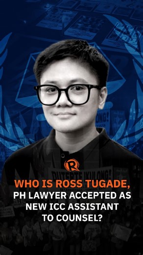 SINO SI ROSS TUGADE, ANG BAGONG ICC ASSISTANT TO COUNSEL MULA PINAS? Kilalang human rights lawyer at international law expert ang abogadong si Ross Tugade. Sa edad na 35, assistant to counsel na siya ngayon sa International Criminal Court. Kilalanin si Tugade sa profile na ito na ginawa ni Rappler reporter Jairo Bolledo. | Rappler