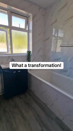 Transform your bathroom easily, by installing panels over your existing tiles 🛁 ✨ Our panels are: ✅ Low Cost ✅ High Quality ✅ Easy To Install 🔍 White Marble PVC Panel 8mm & Dark Grey Oak flooring | DBS Bathrooms