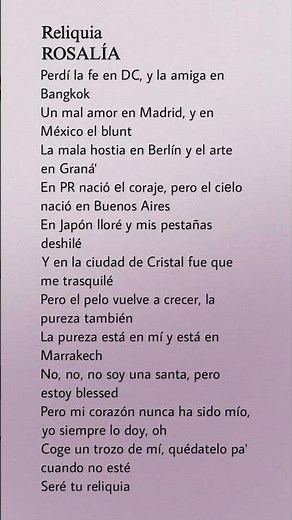 ROSALÍA - Reliquia #lyrics #rosalía #reliquia